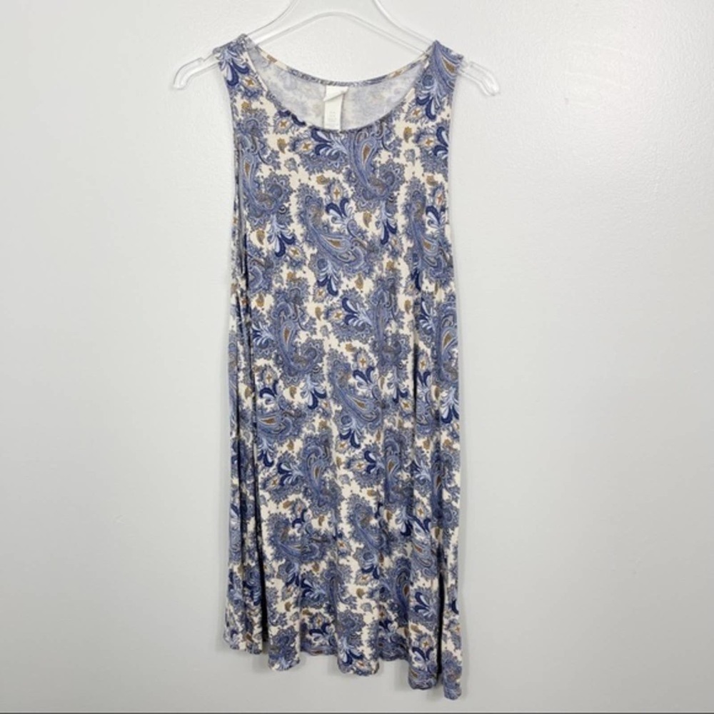 H&M Blue Paisley Mini Shift Dress Medium